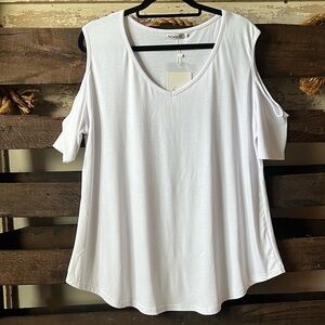 NEW AOLAKEKE Plus Cold Shoulder Top in White XXL